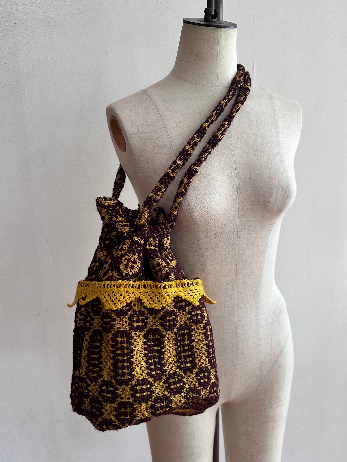 old coverlet pocket bag