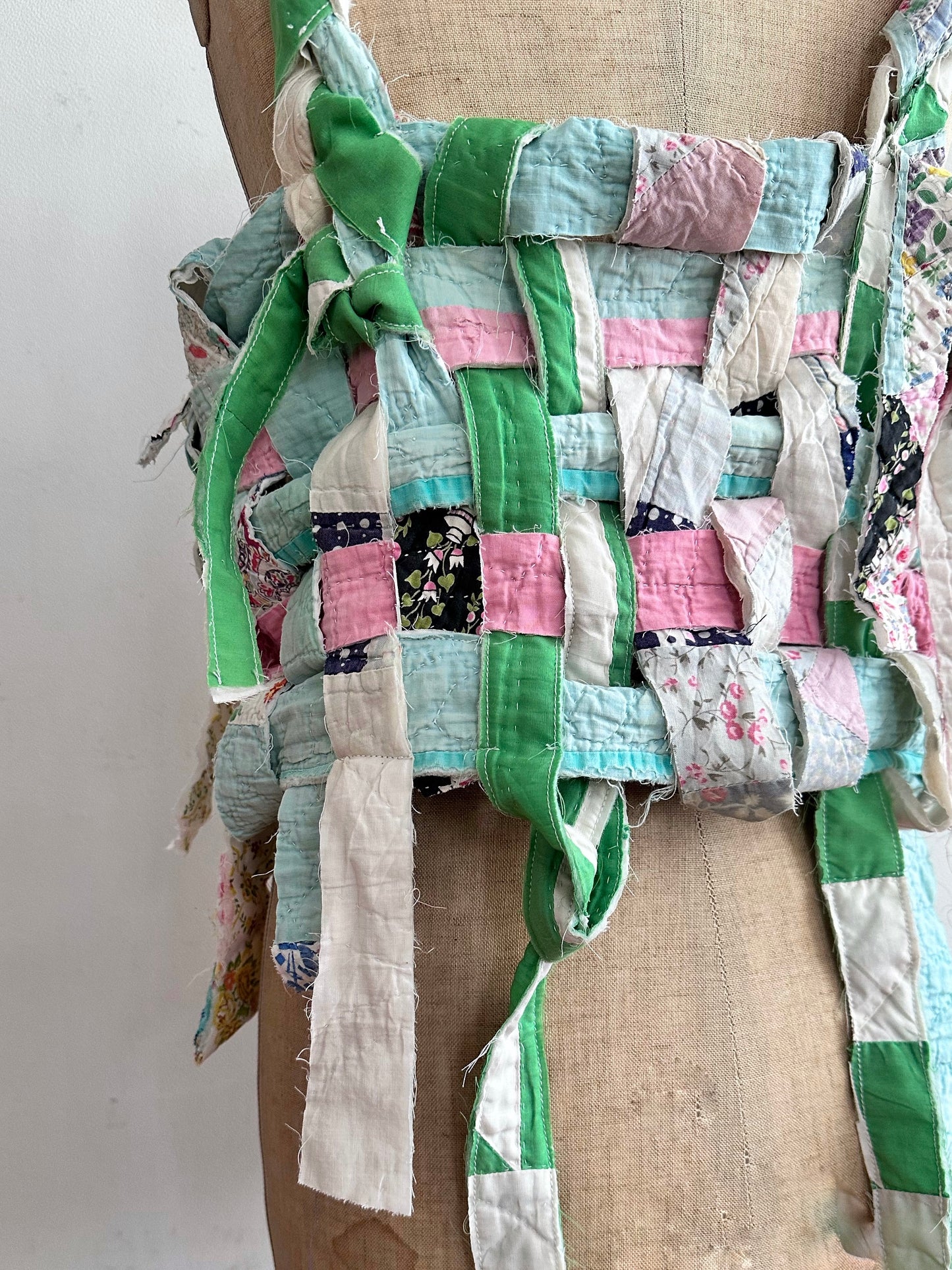 old quilt hand woven bustier / yellow green