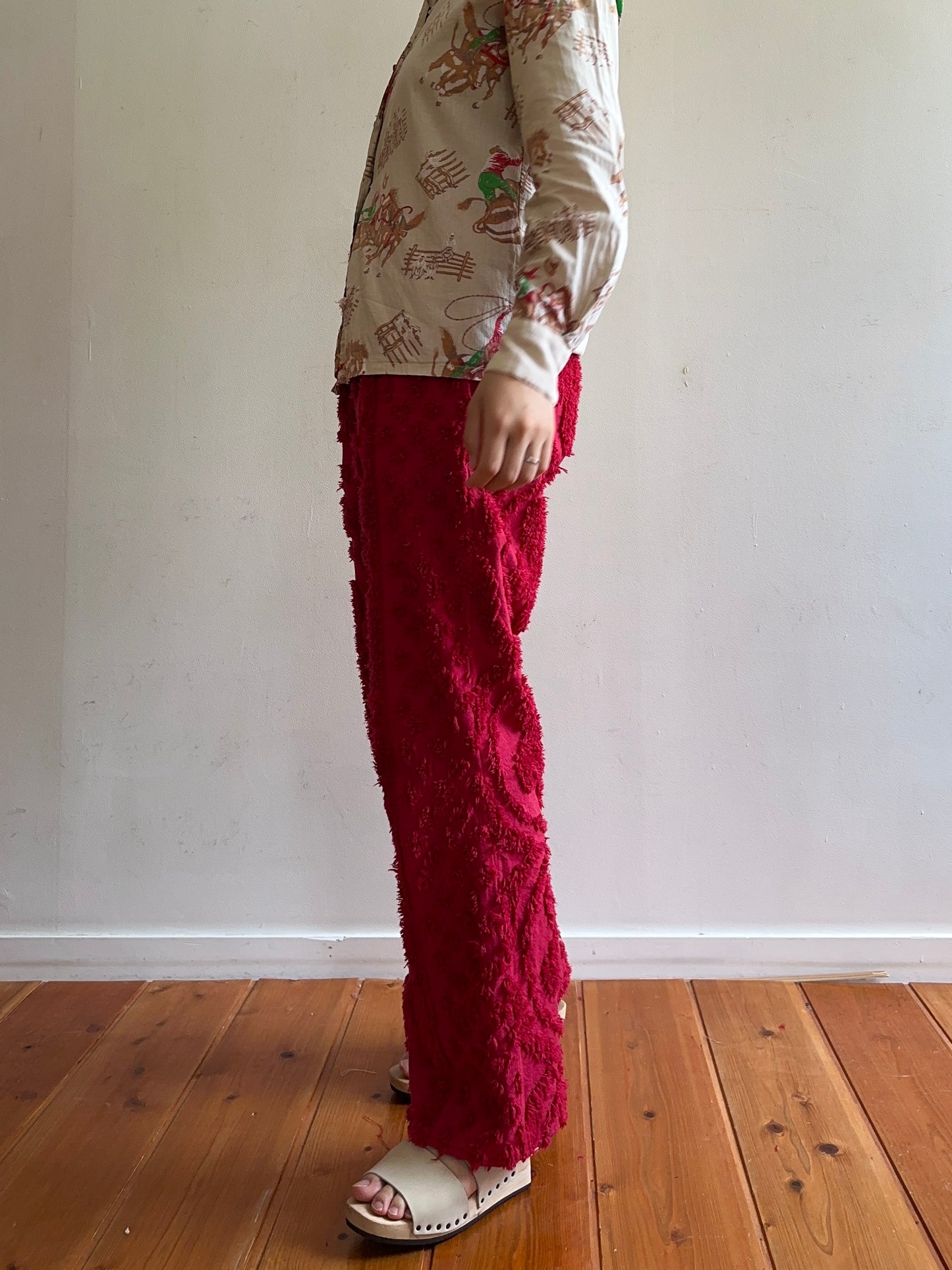 old chenille slim flare pants / ruby