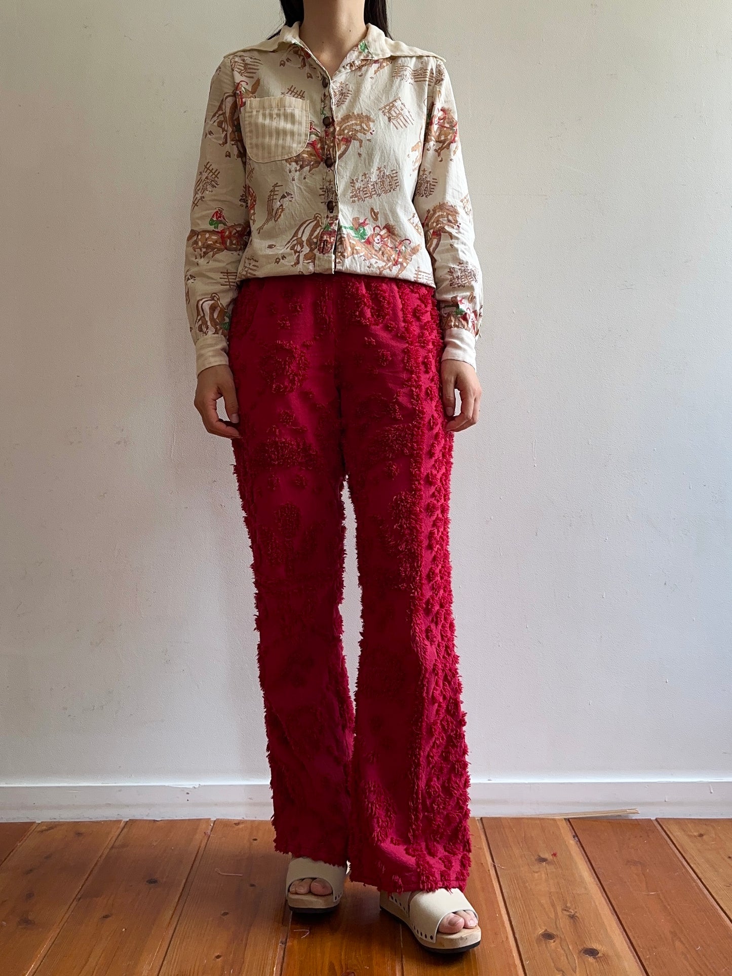 old chenille slim flare pants / ruby