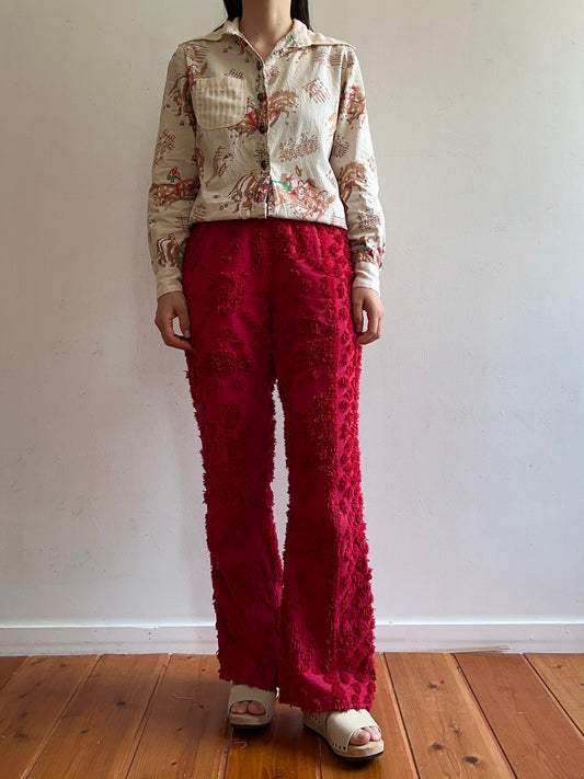 old chenille slim flare pants / ruby
