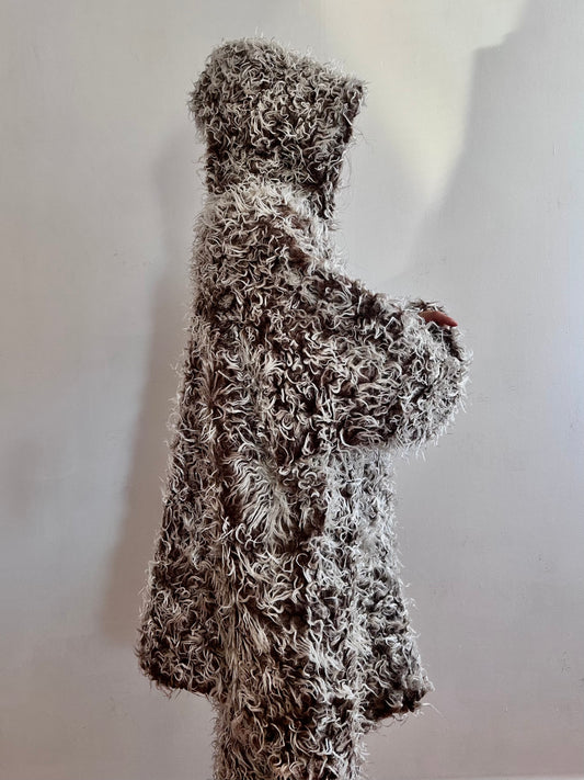 old fur parka / brown×silver