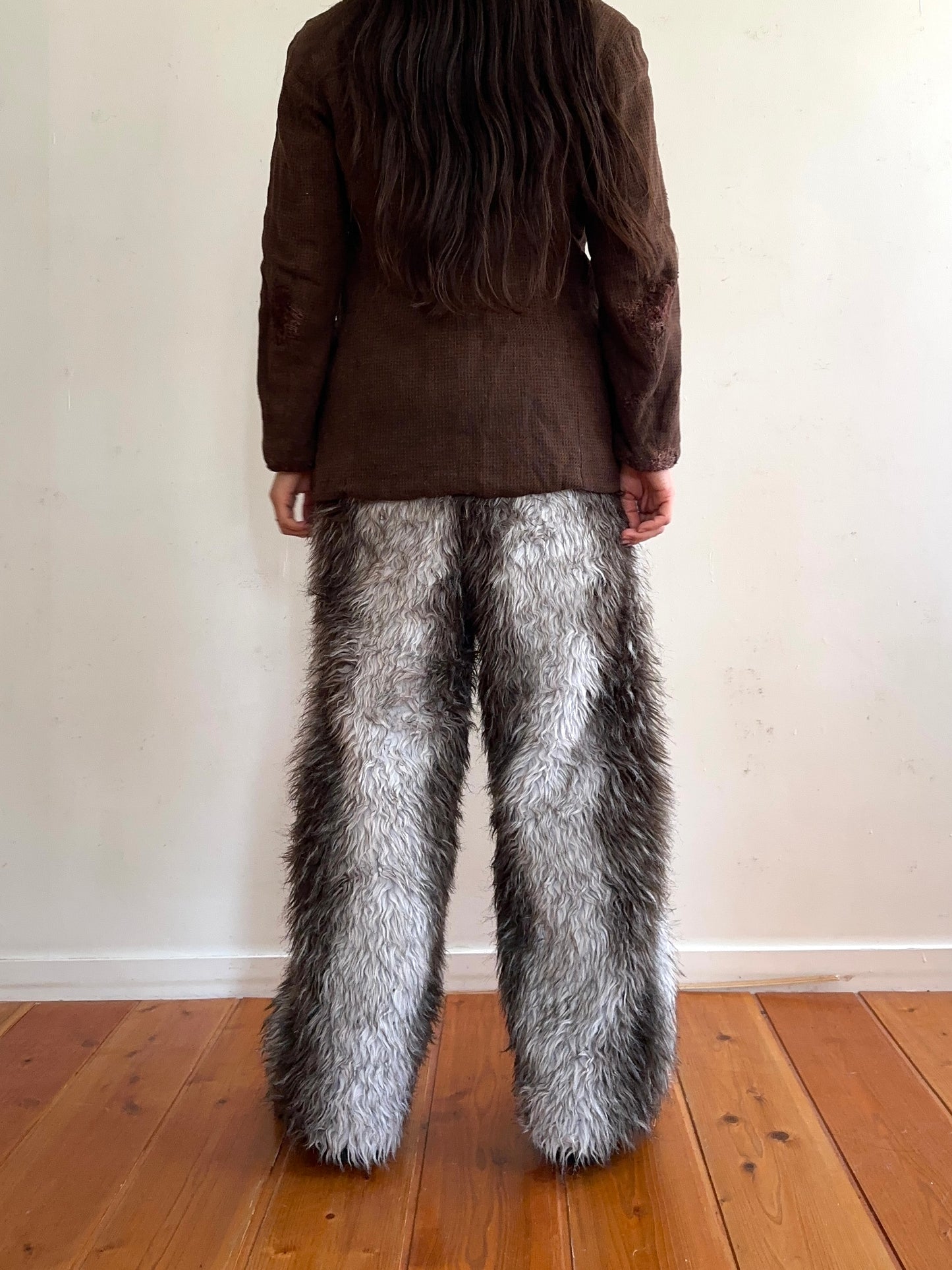 old fur pants / silver×grayish brown
