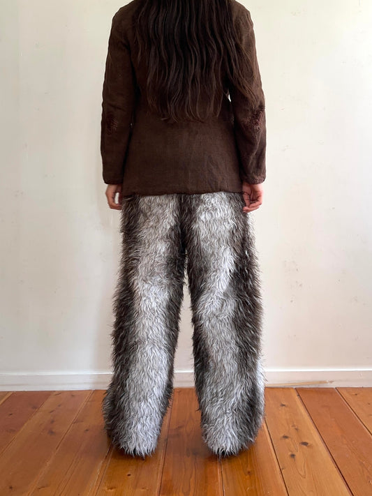 old fur pants / silver×grayish brown