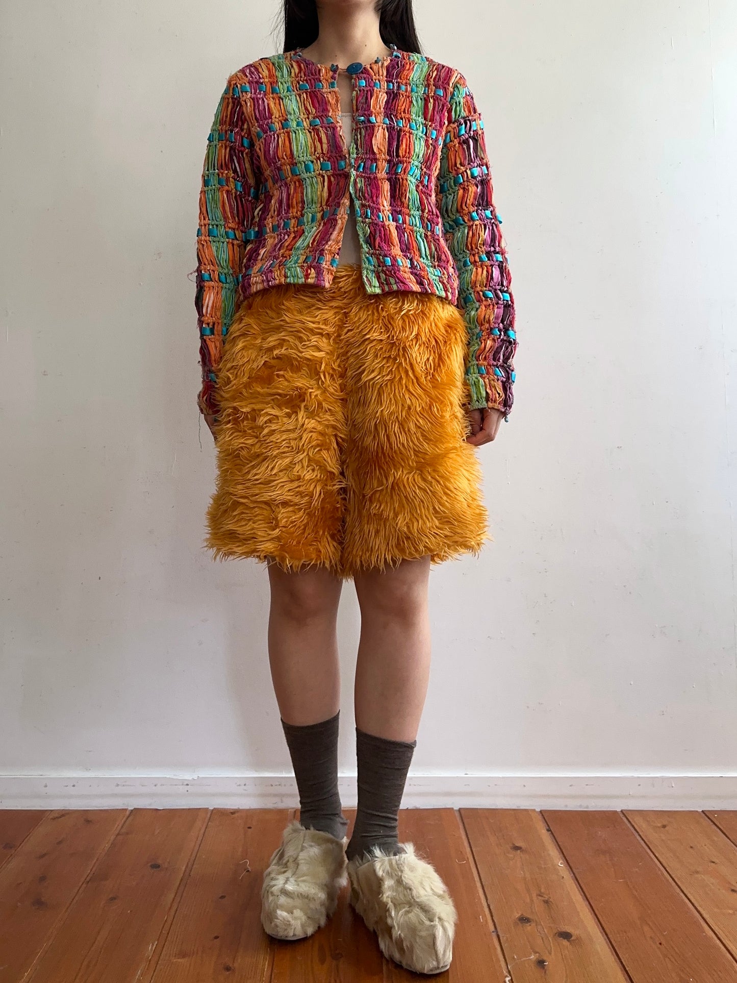 old fur short pants / marigold