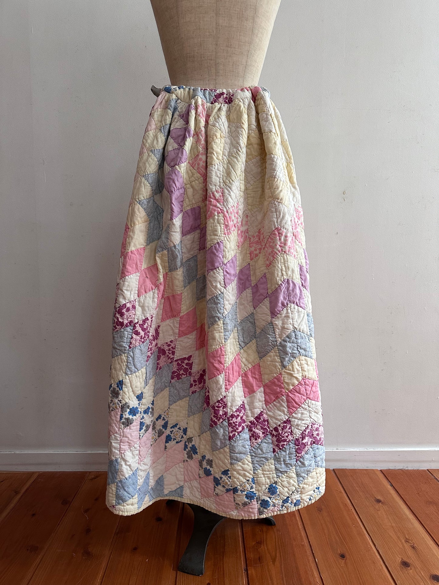 old quilt gather skirt