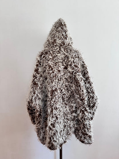 old fur parka / brown×silver