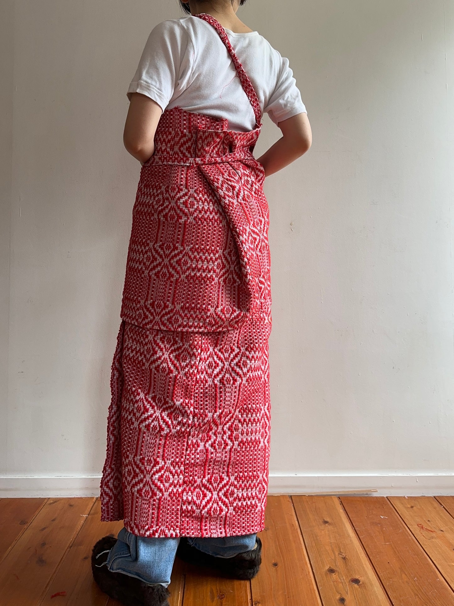 old coverlet wrap long skirt / red