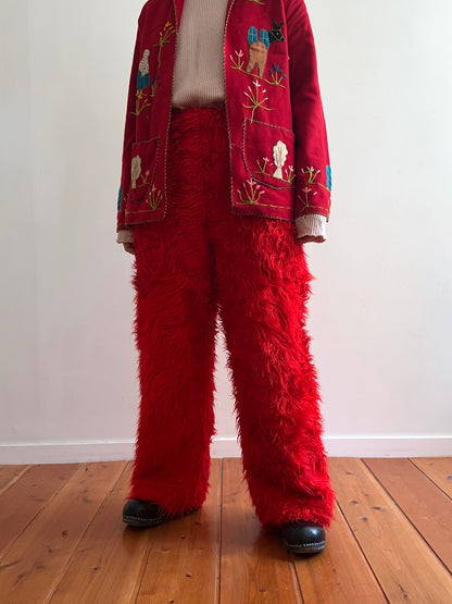 old fur pants / red