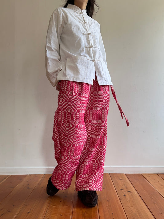 old coverlet tuck wide pants / pink × white
