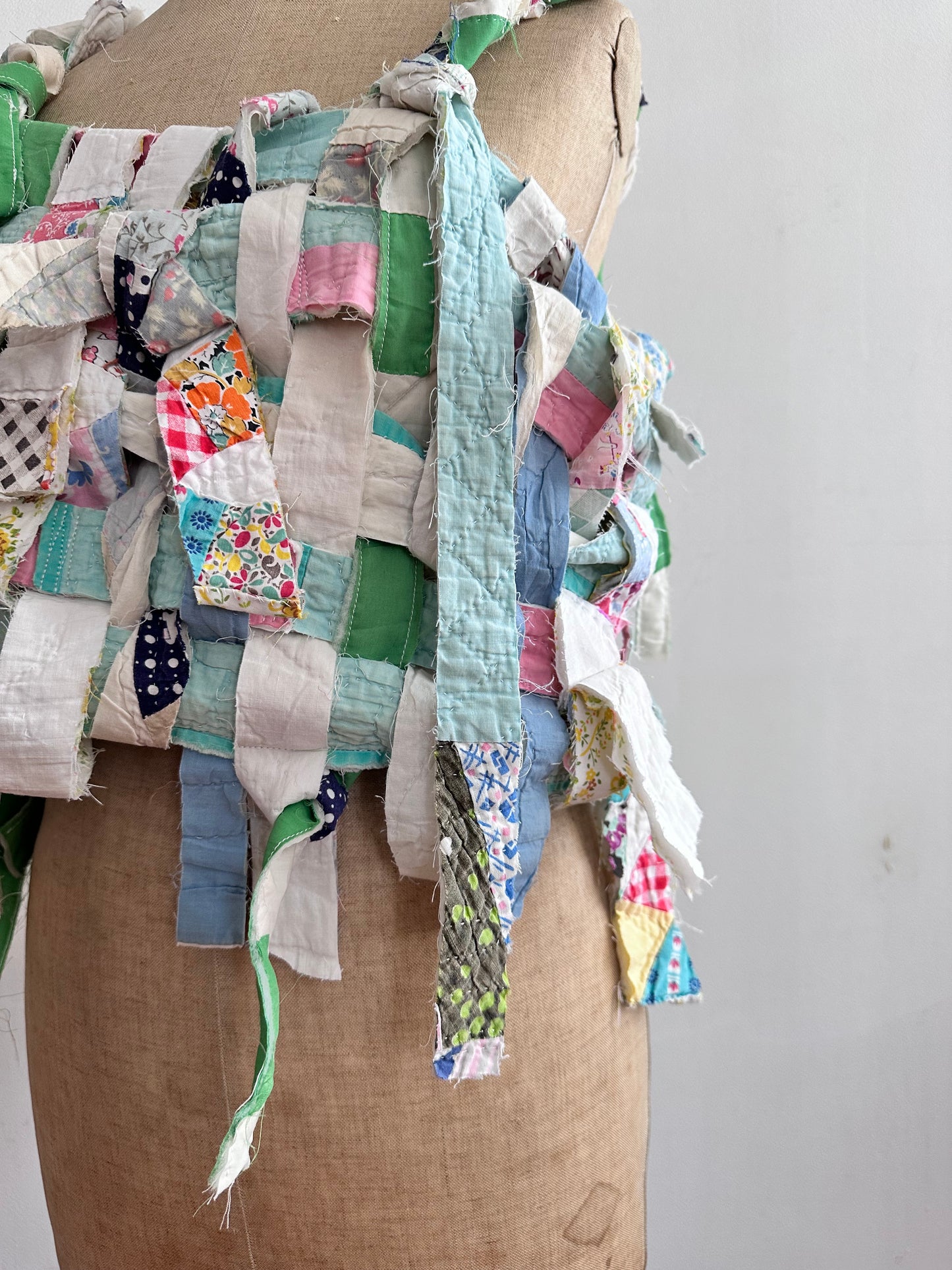 old quilt hand woven bustier / yellow green