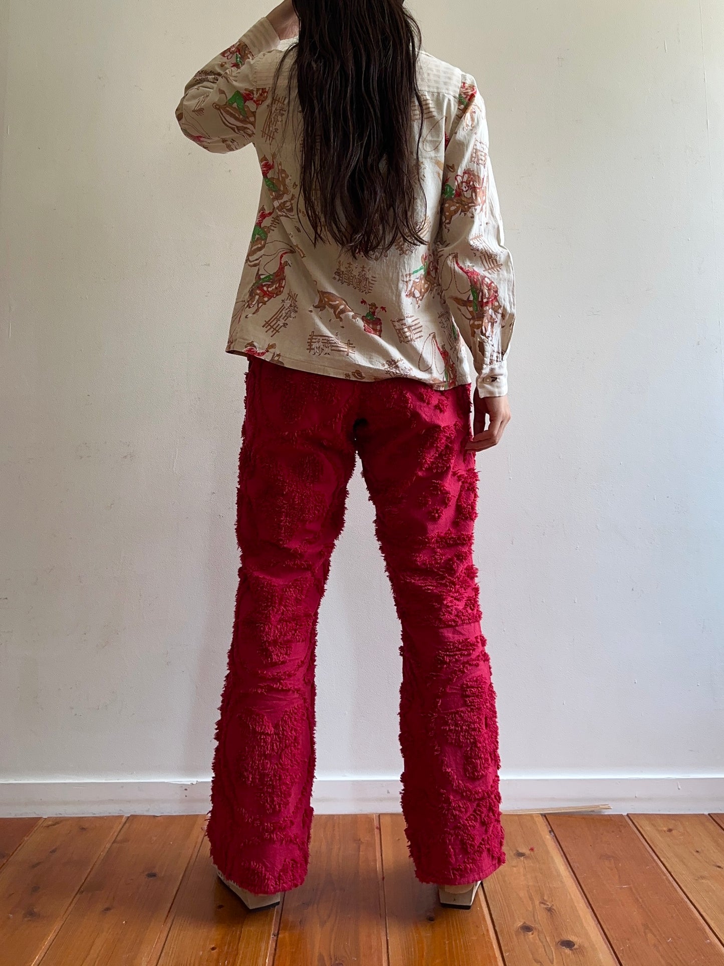 old chenille slim flare pants / ruby
