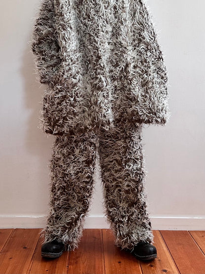 old fur pants/ brown×silver