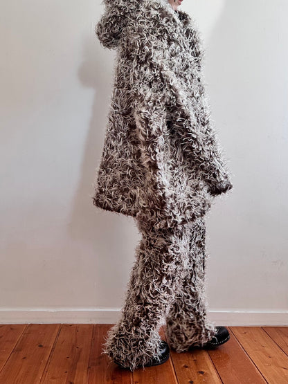 old fur pants/ brown×silver