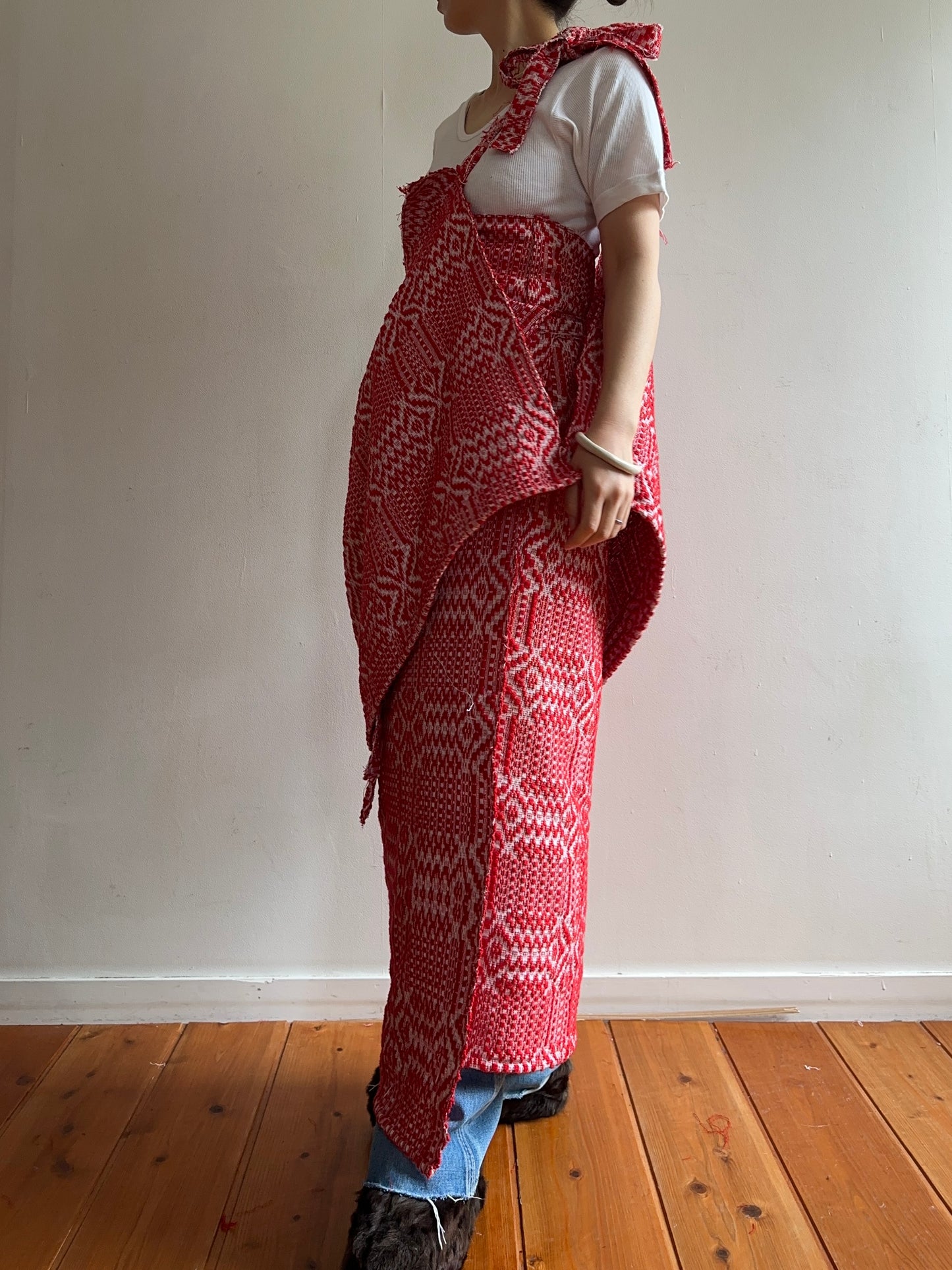 old coverlet wrap long skirt / red