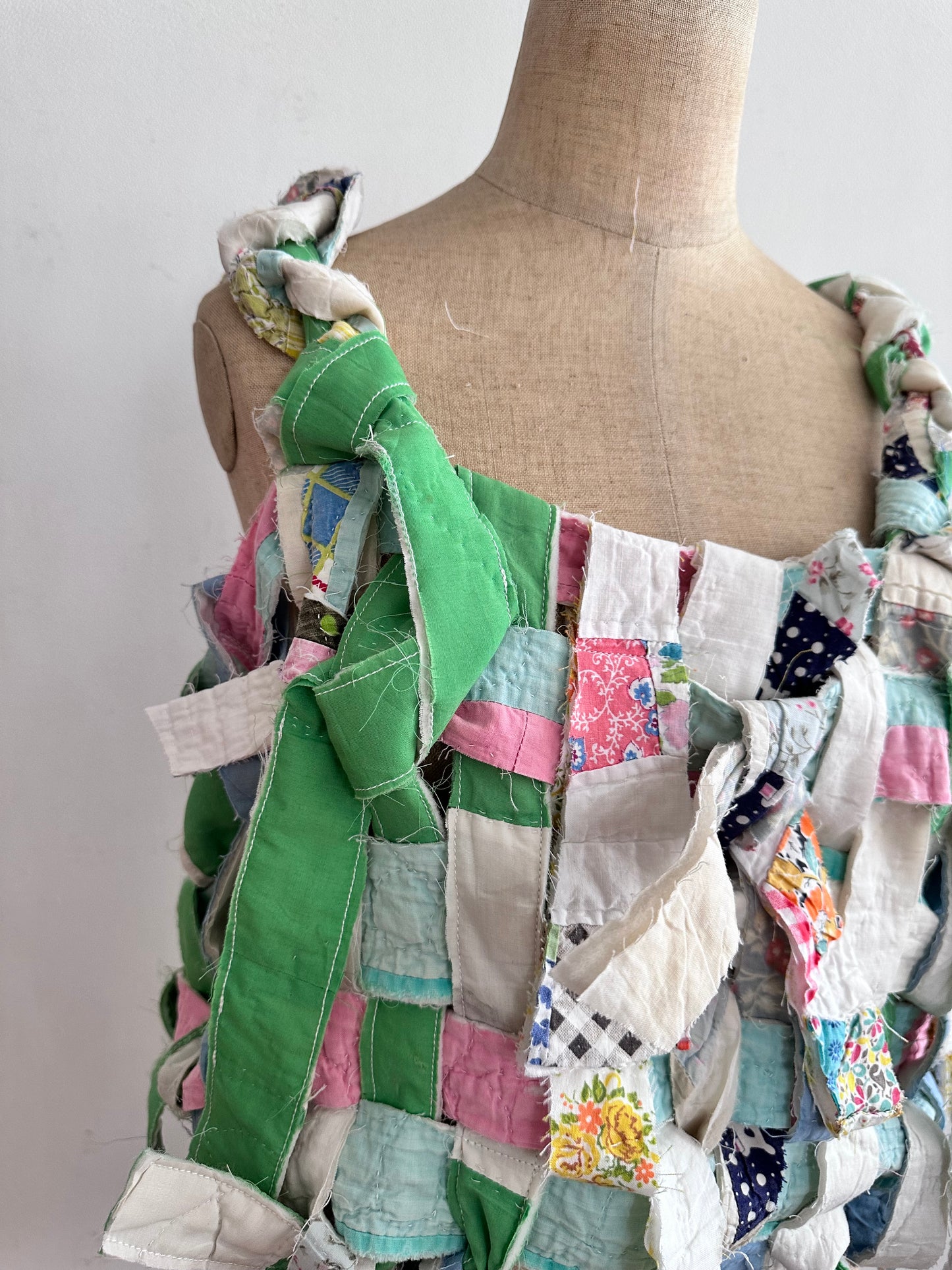 old quilt hand woven bustier / yellow green