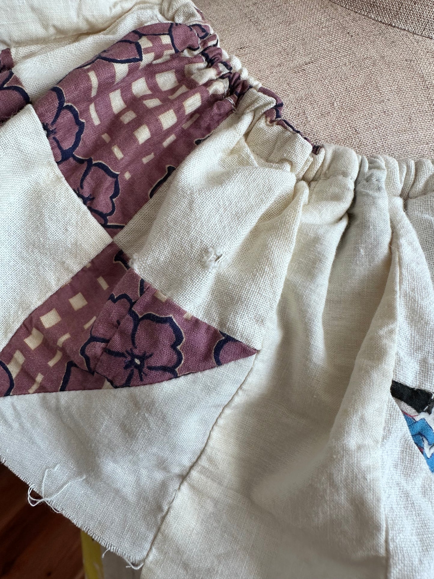 old quilt top frill dress / white