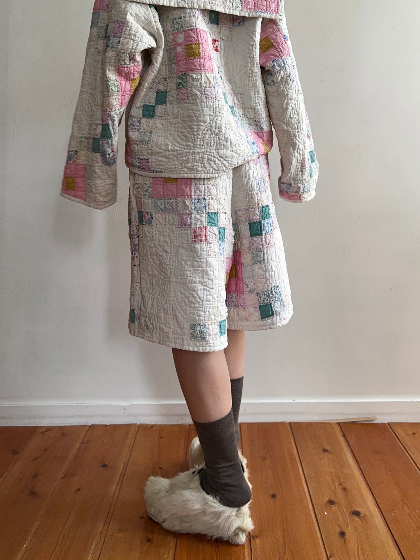 old quilt tuck short pants “boro”