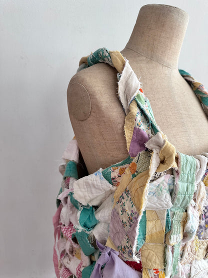 old quilt hand woven bustier /yellow