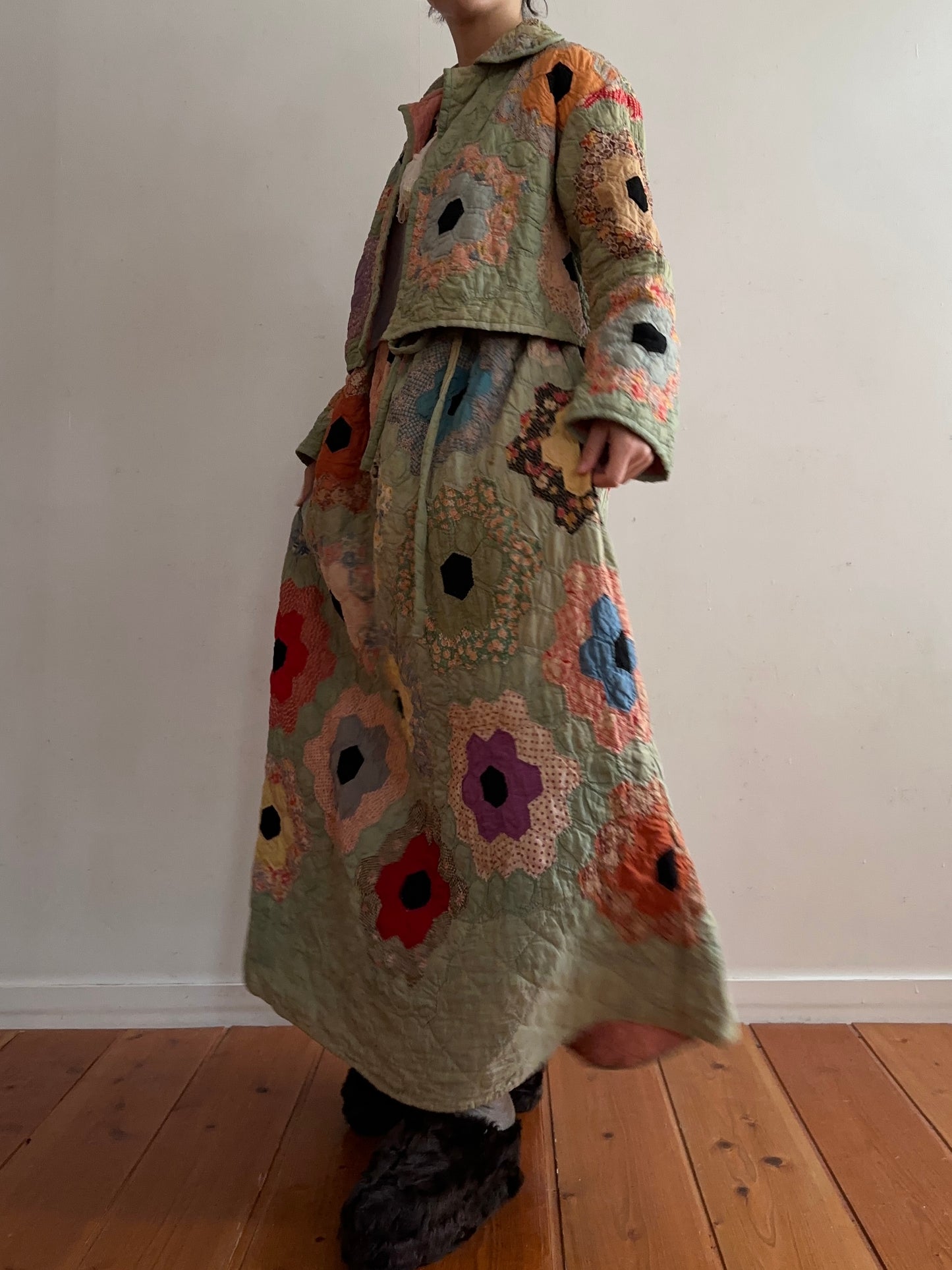 old quilt gather skirt