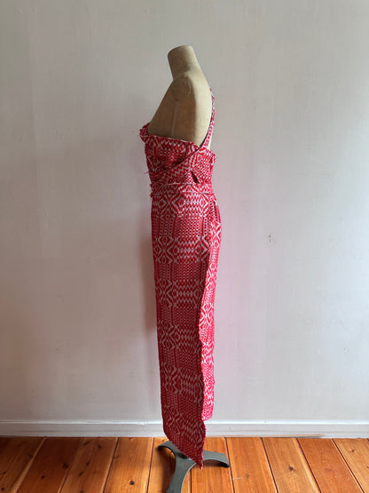 old coverlet wrap long skirt / red