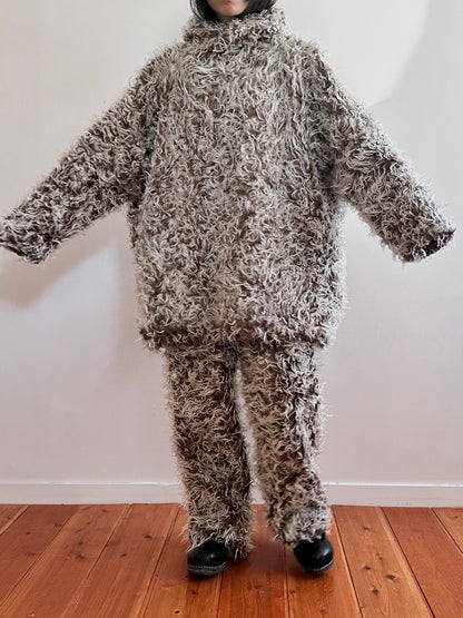 old fur parka / brown×silver