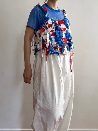 old quilt hand woven bustier /blue