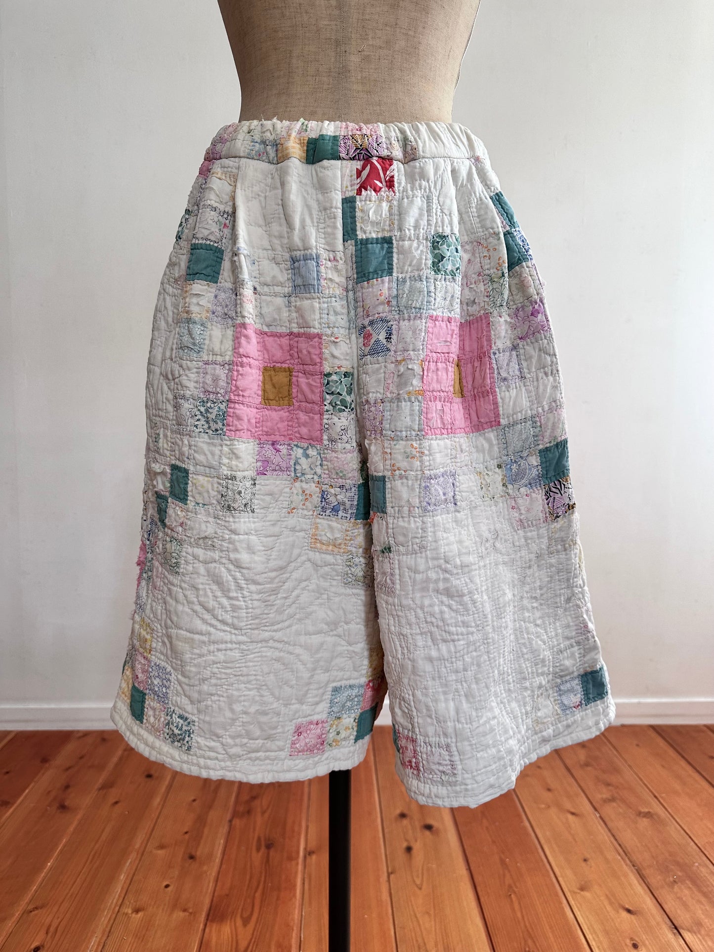 old quilt tuck short pants “boro”