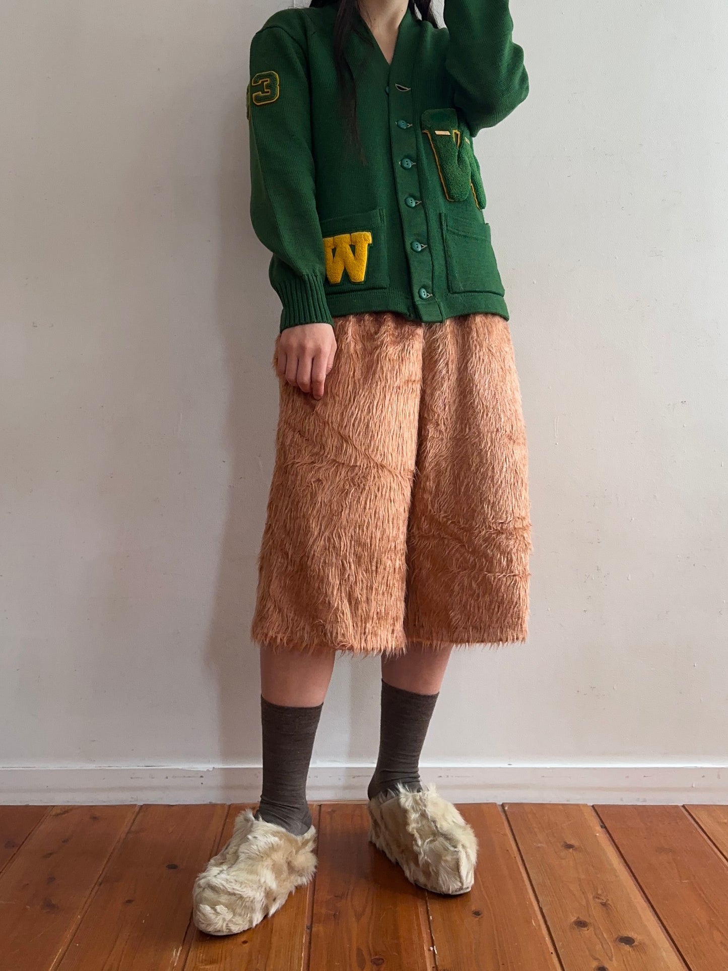 old fur half pants / pink beige
