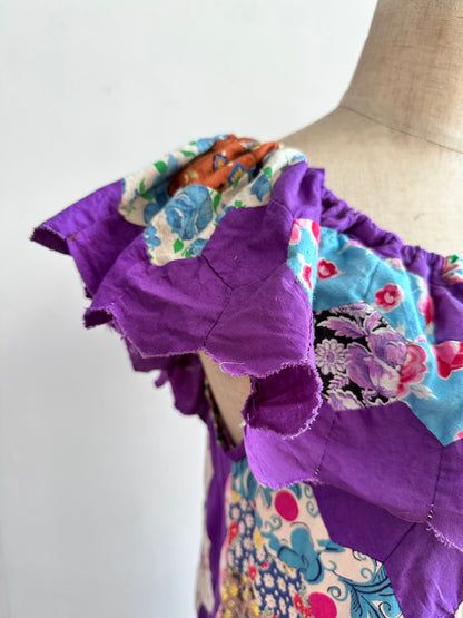 old quilt top frill dress /purple