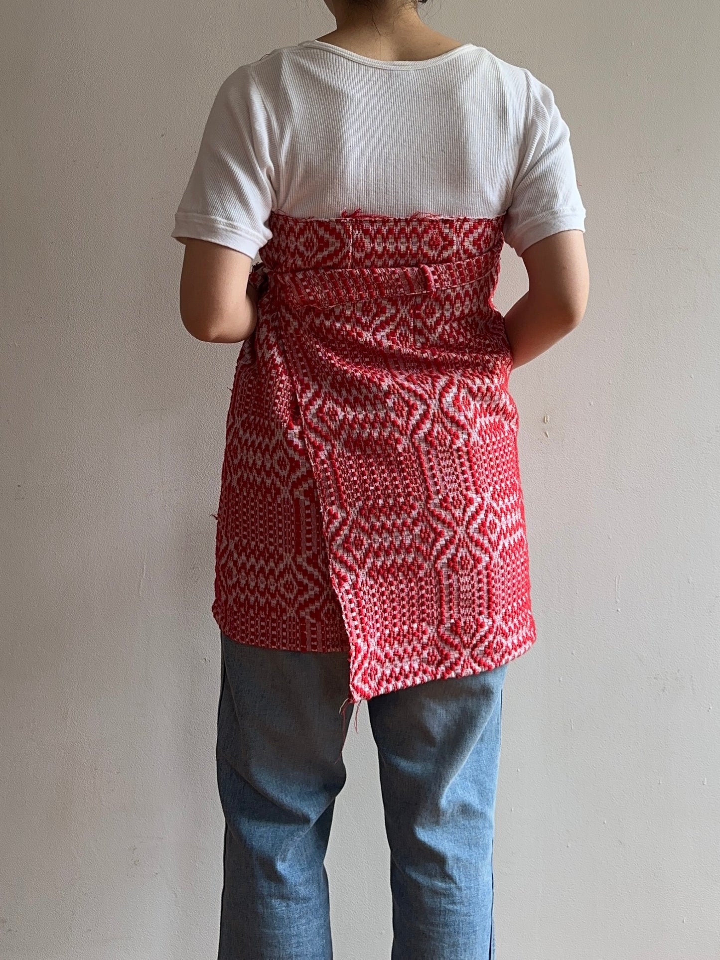 old coverlet wrap short skirt / red