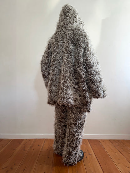 old fur pants/ brown×silver