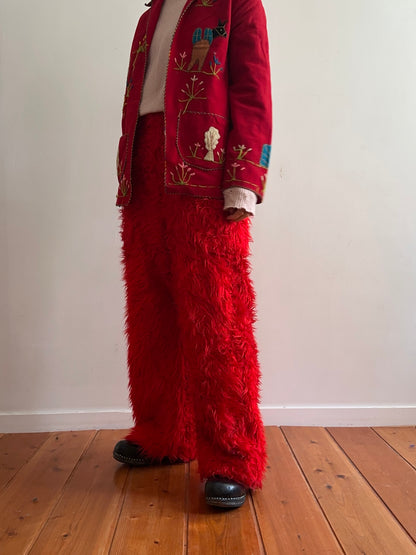 old fur pants / red