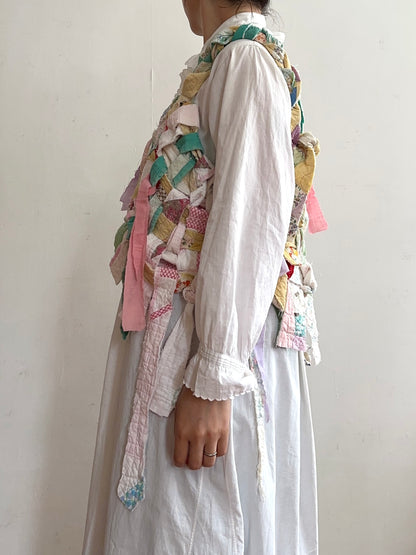 old quilt hand woven bustier /yellow