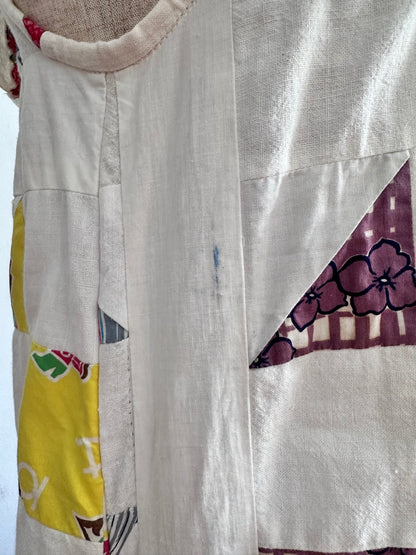 old quilt top frill dress / white