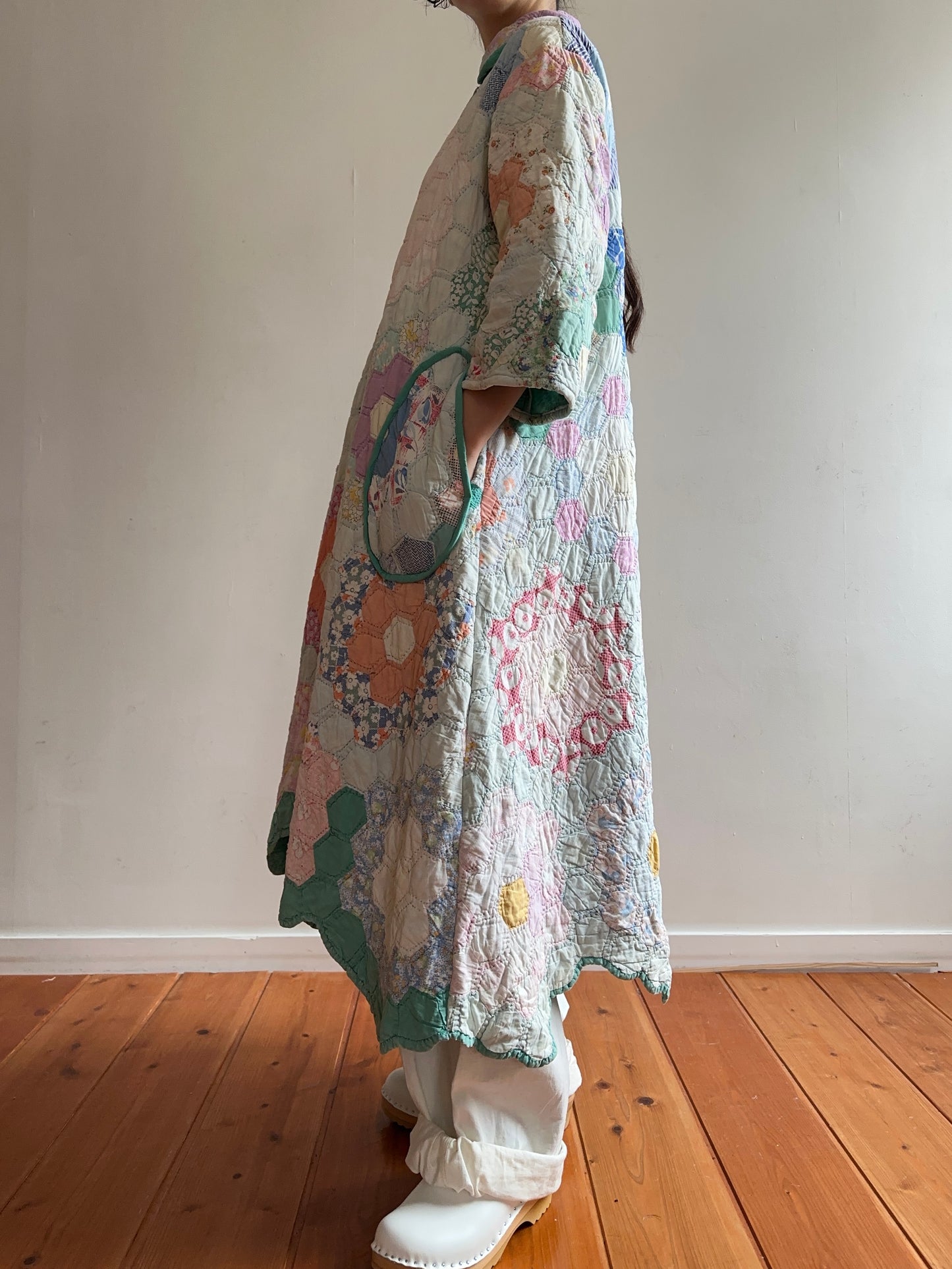 old quilt dress coat
