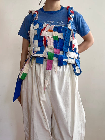 old quilt hand woven bustier /blue