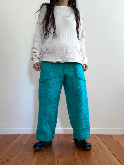 old fur pants / turquoise