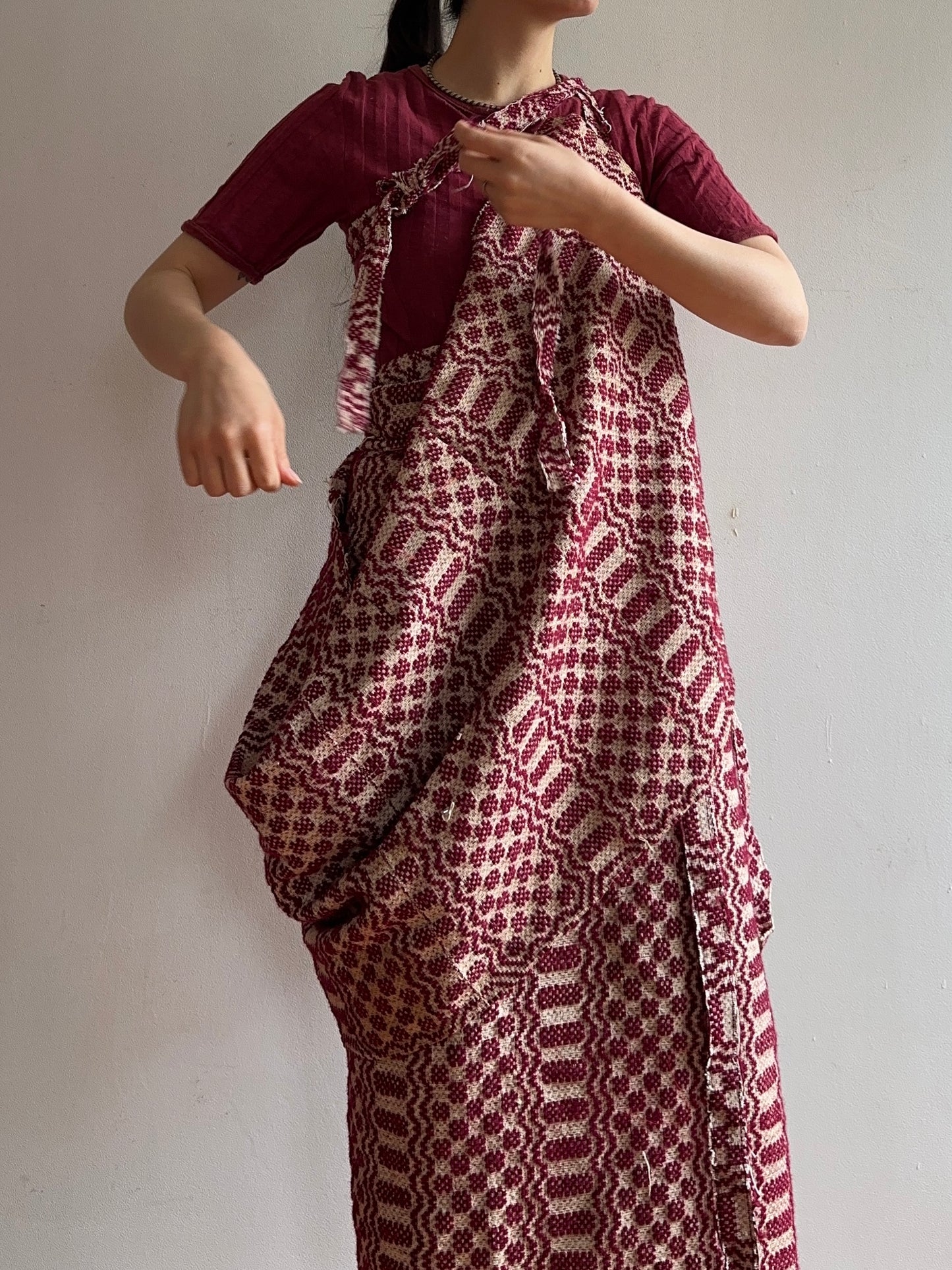 old coverlet wrap long skirt / bordeaux