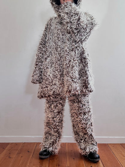 old fur pants/ brown×silver