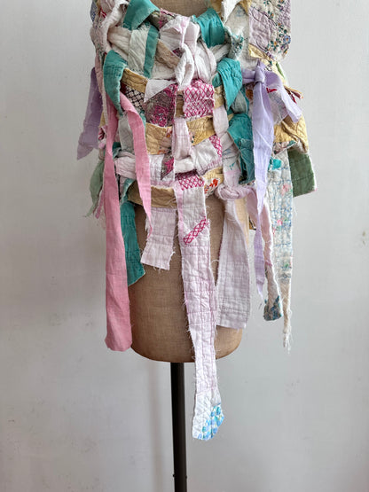 old quilt hand woven bustier /yellow