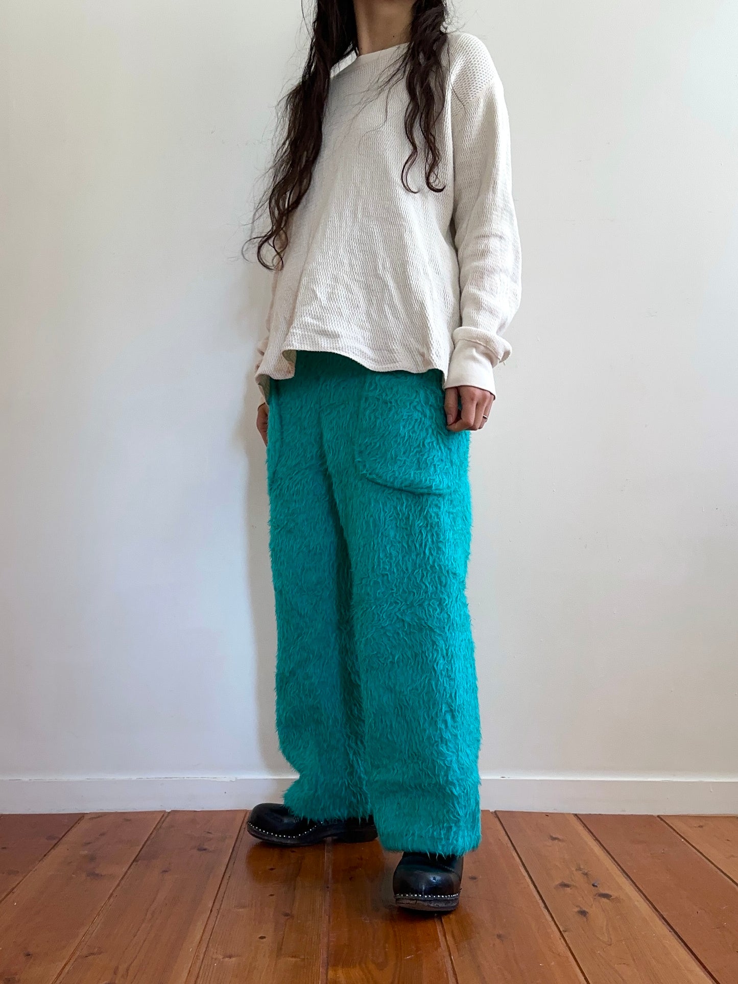 old fur pants / turquoise