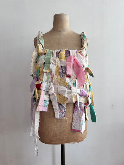 old quilt hand woven bustier /yellow