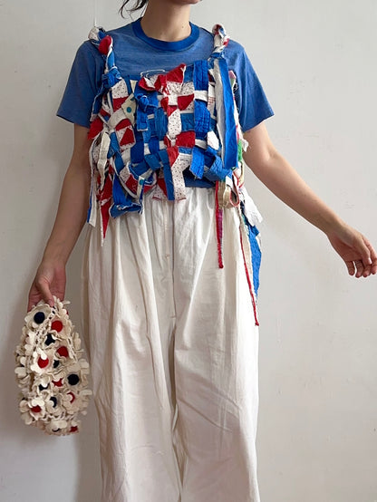 old quilt hand woven bustier /blue