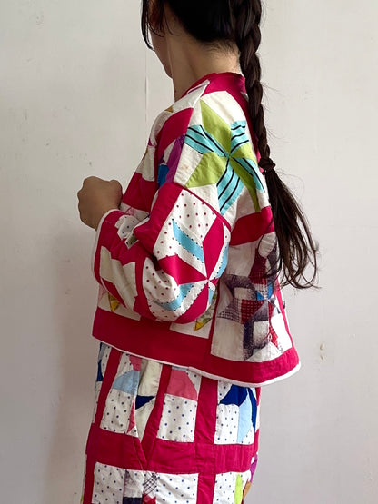 old quilt lantern sleeves short jacket