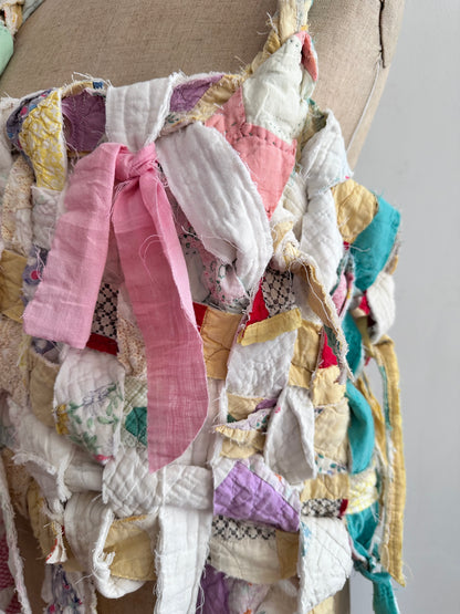 old quilt hand woven bustier /yellow