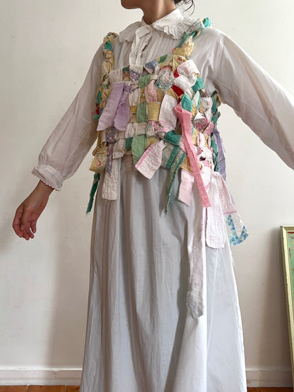 old quilt hand woven bustier /yellow