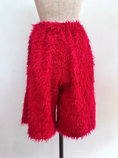old fur half pants / neon pink