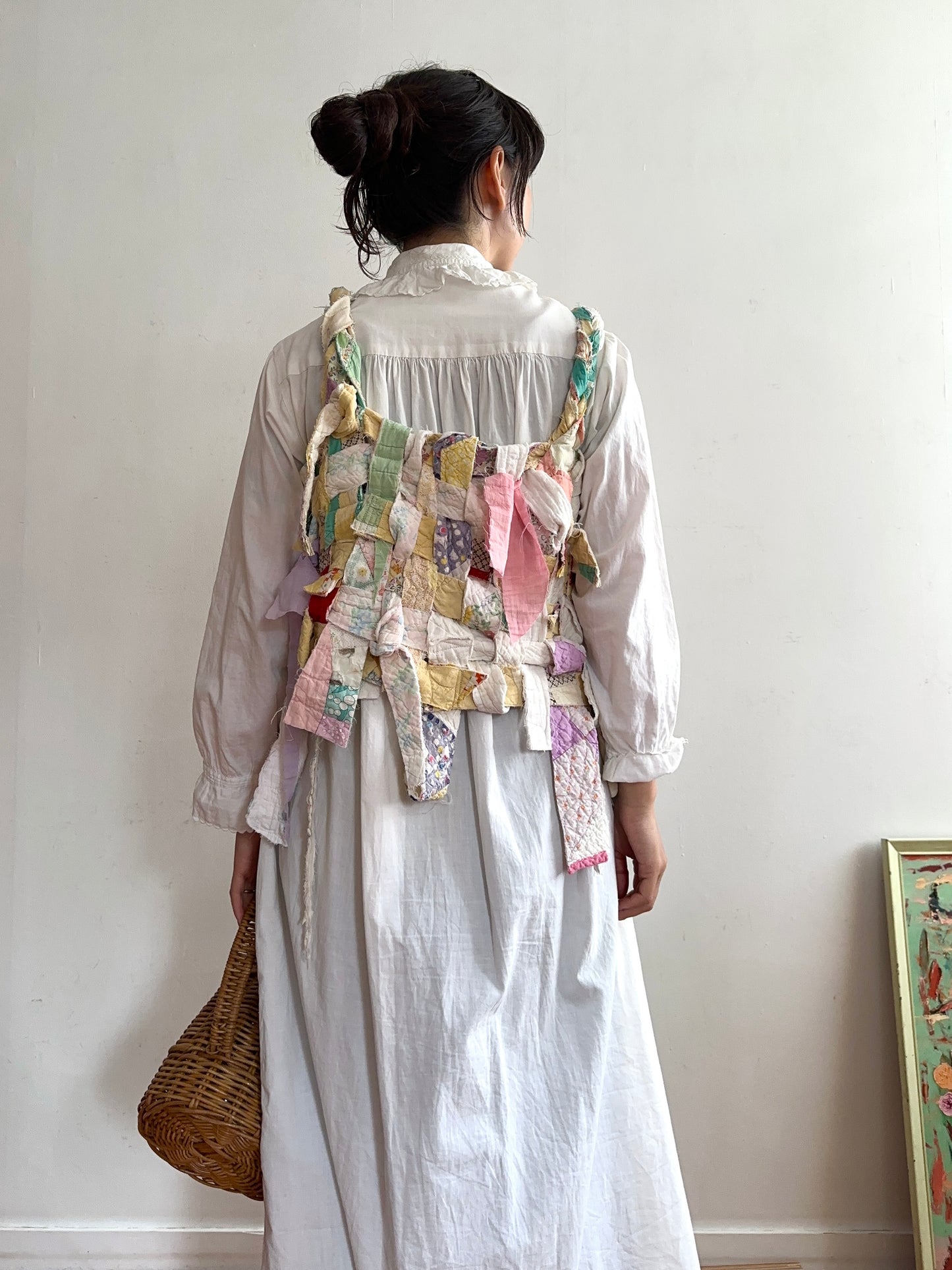 old quilt hand woven bustier /yellow