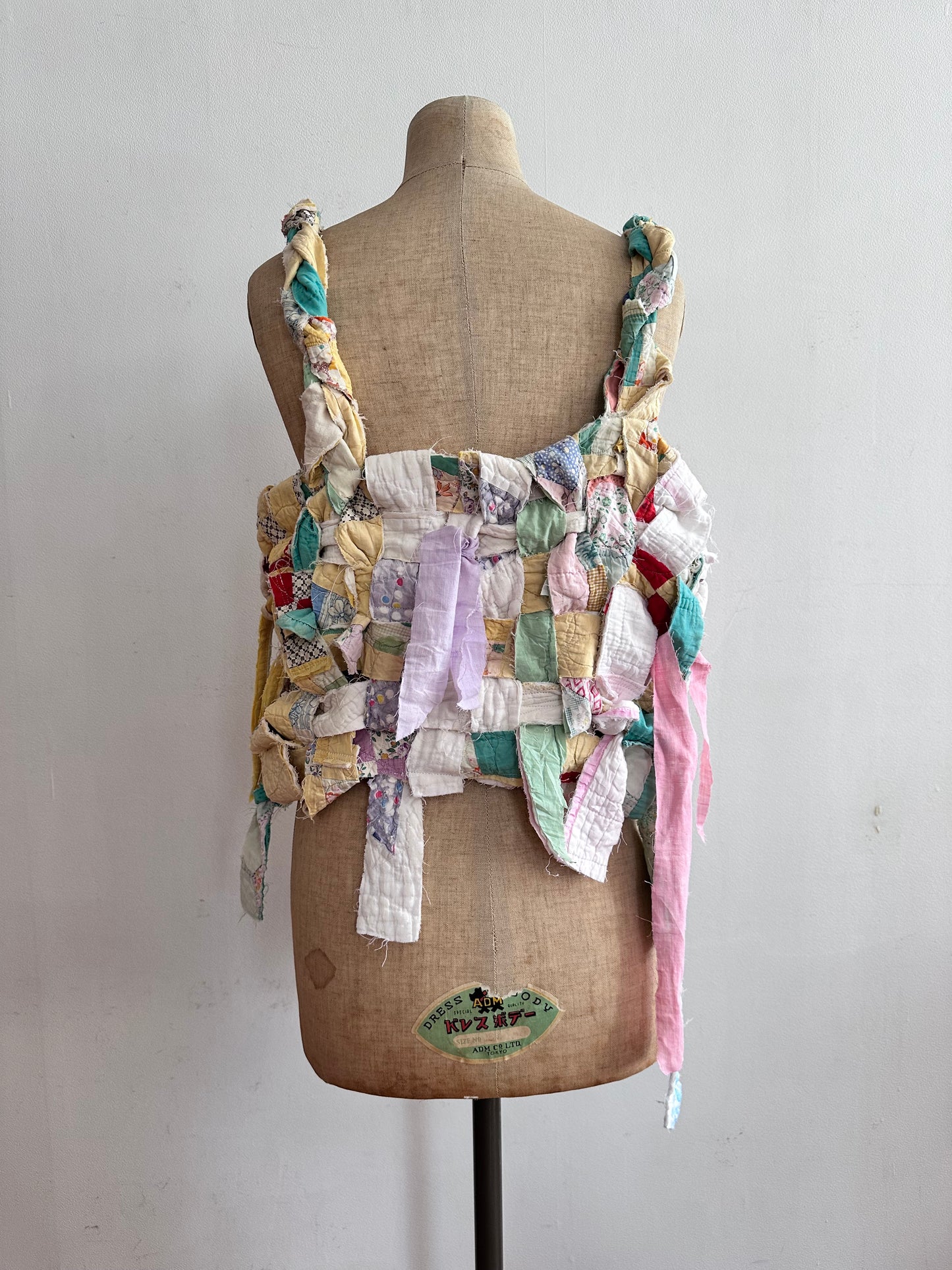 old quilt hand woven bustier /yellow